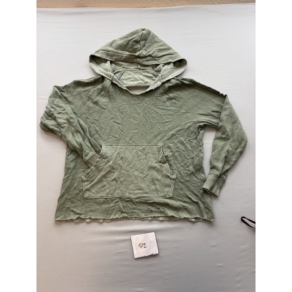 Aerie Mens Sage Green Distressed Raw Hem Pullover Hoodie Kangaroo Pocket XS